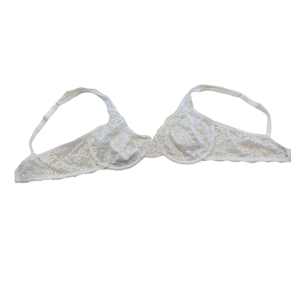 Maidenform Bra 38C Modern Beauty Floral Lace White Underwire Unlined DM9600 VGUC